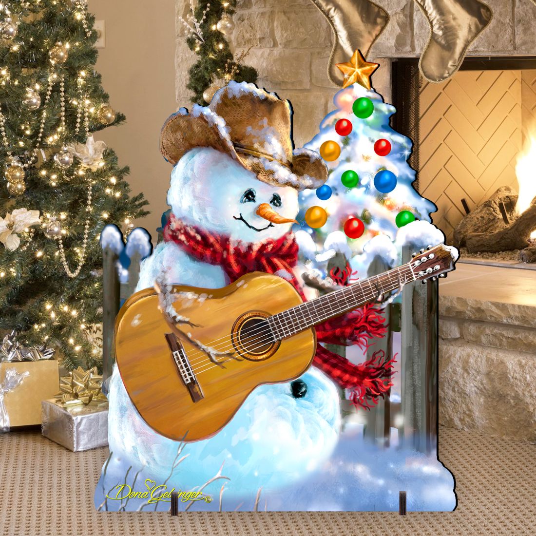 Guitar Rocker Snowman Christmas Outdoor Scene