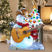 Guitar Rocker Snowman Christmas Outdoor Scene