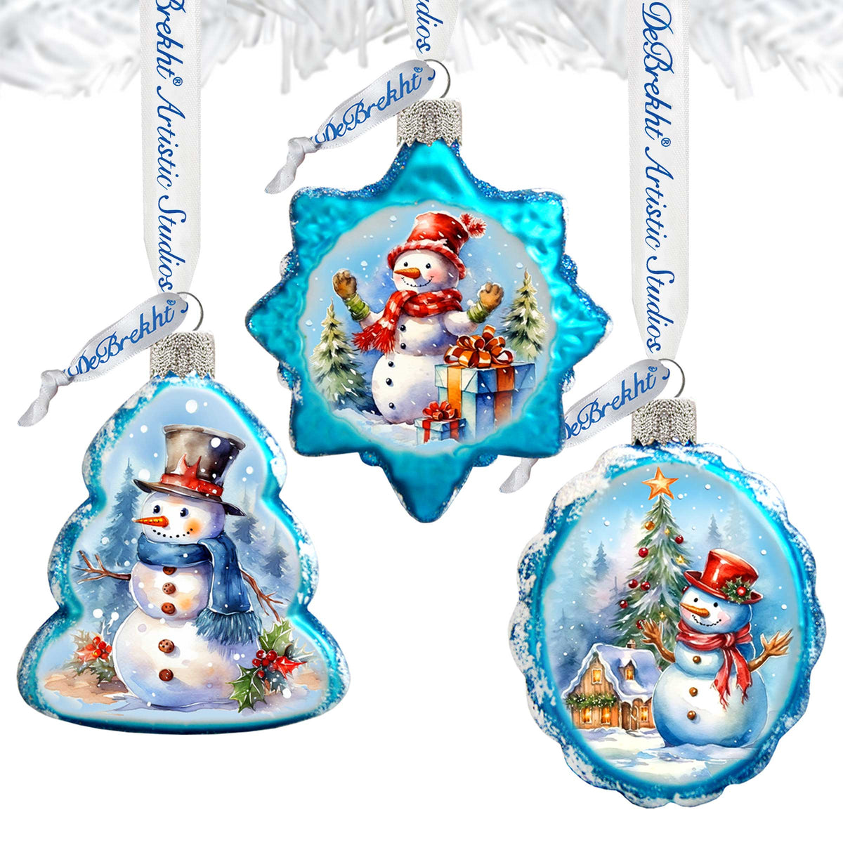Snowmen Mercury Glass Ornaments Set of 3 by G. Debrekht - Christmas Santa Snowman Decor - 770148S3