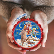 Santa on Goose Wreath Glass Ornament by G. DeBrekht - Christmas Santa Snowman Decor - 759-036