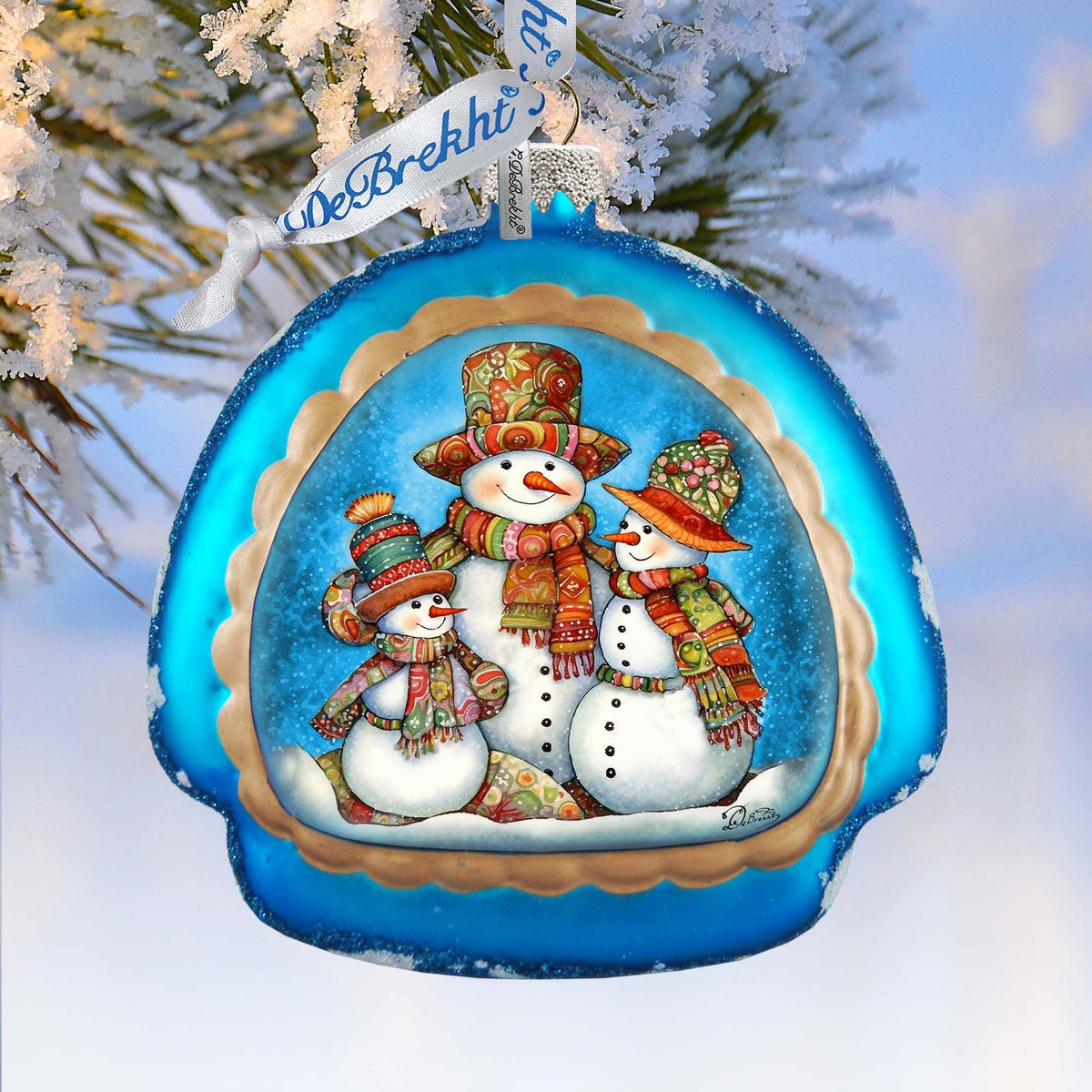 Snowman Family Rainbow Glass Ornament
