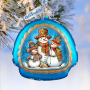 Snowman Family Rainbow Glass Ornament