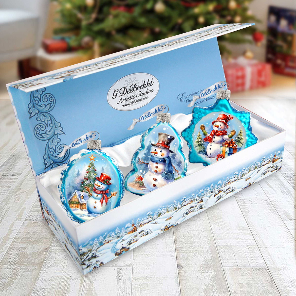 Snowmen Mercury Glass Ornaments Set of 3 by G. Debrekht - Christmas Santa Snowman Decor - 770148S3