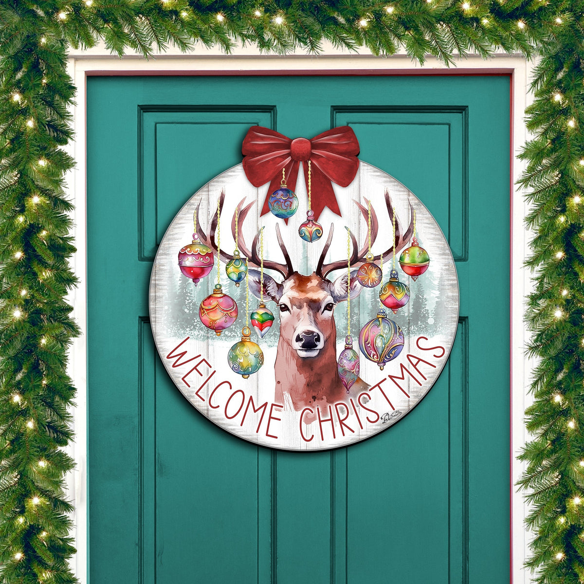 Welcome Christmas Front Door Welcome Sign, Wooden Front Porch Decor by G. Debrekht Christmas Decor - 933118H