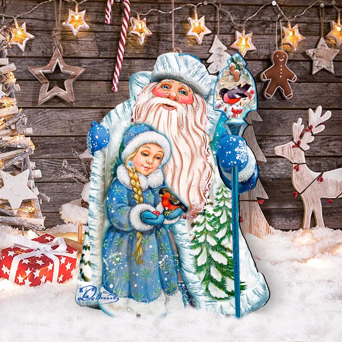 Santa with Girl Christmas Outdoor Decor by G. DeBrekht - Christmas Santa Snowman Decor - 8111410F