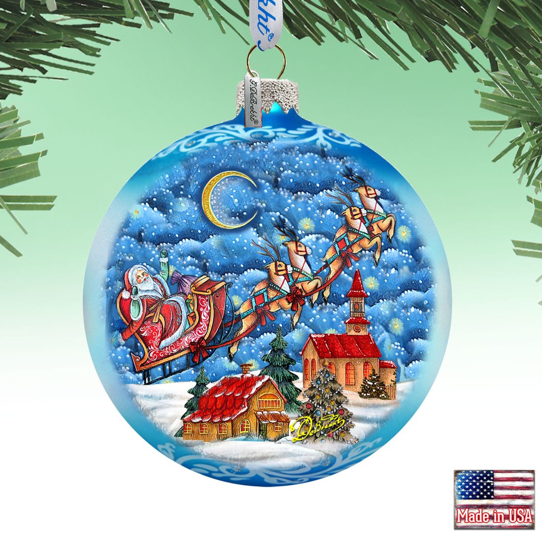 Sleighing in the Night Skies Glass Ornament Limited Edition