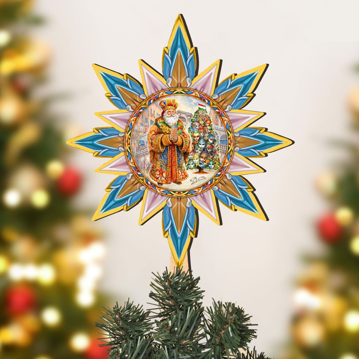 Italian-inspired Santa Tree Topper Wooden Decor by G. Debrekht  - Santa Snowman Decor - 89522