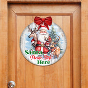 Santa Please Stop Here Sign Front door welcome sign Main entrance banner Welcome sign - Wooden front porch decor - 933116H