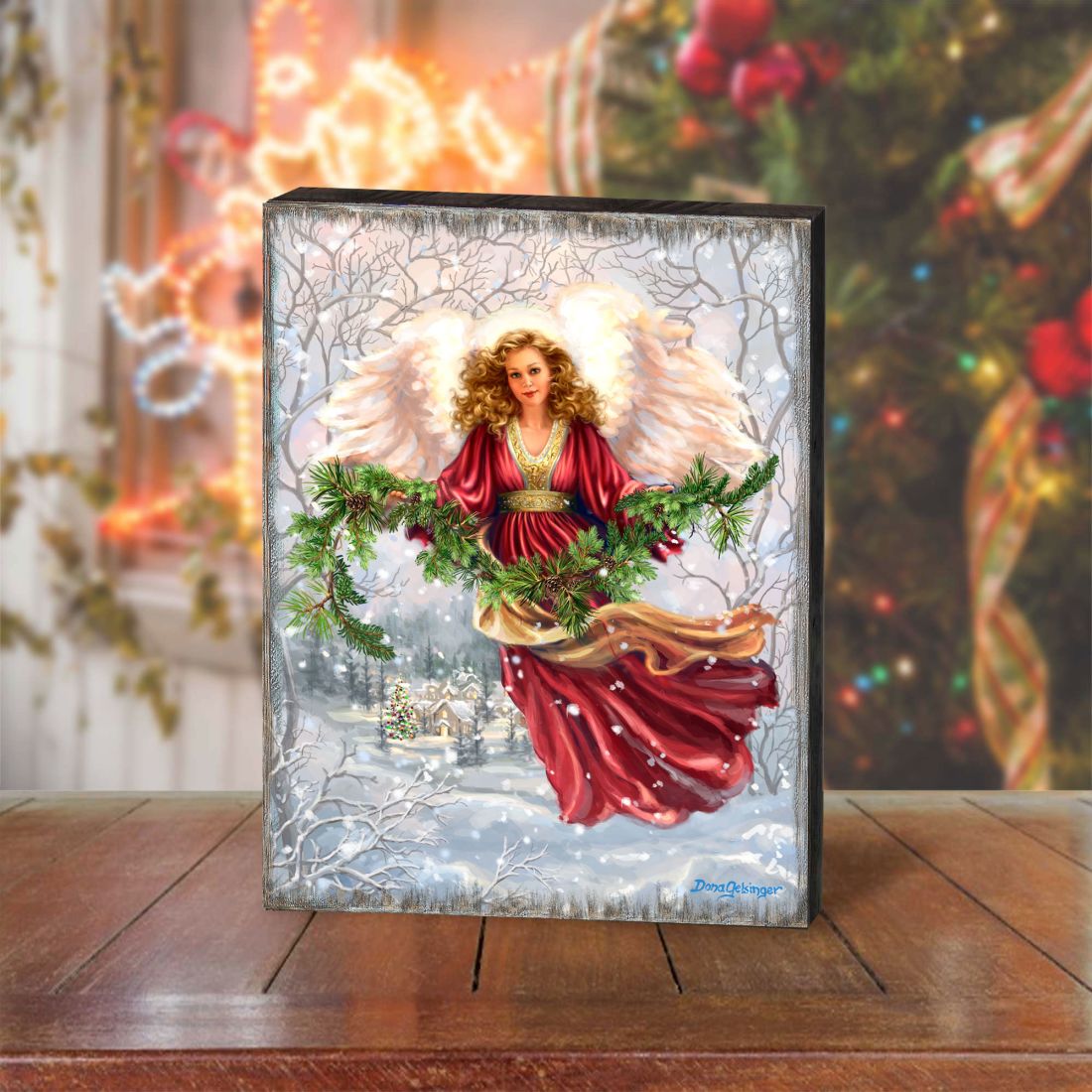 Snowfall Angel Art Wooden Wall Art by D. Gelsinger - Nativity Holiday Decor - 95681B-DG