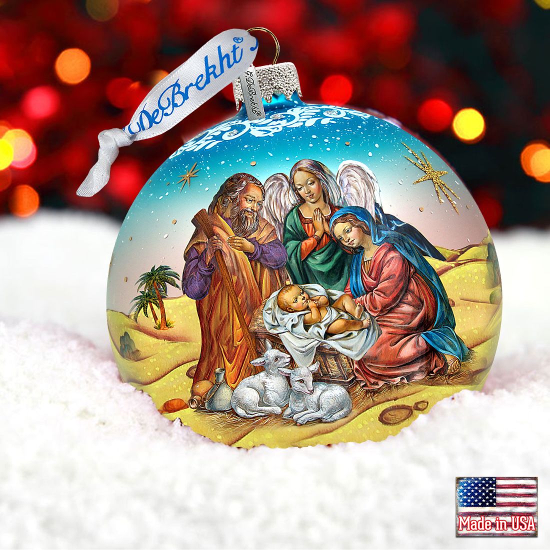 Nativity Ball in Blue Glass Ornament Limited Edition by G. DeBrekht - Nativity Holiday Decor - 73863