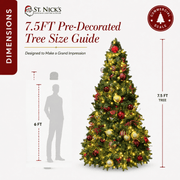 7.5FT Pre-Decorated Commercial PVC Christmas Tree with Red, Burgundy & Gold Ornaments