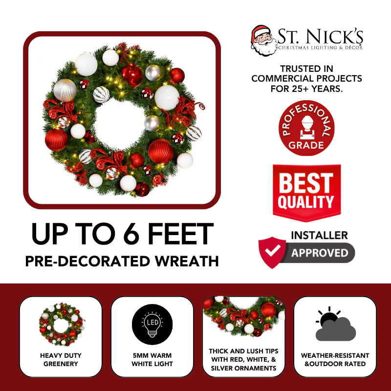 Pre-Decorated Christmas Wreath with Warm White Lights Red/White/Silver