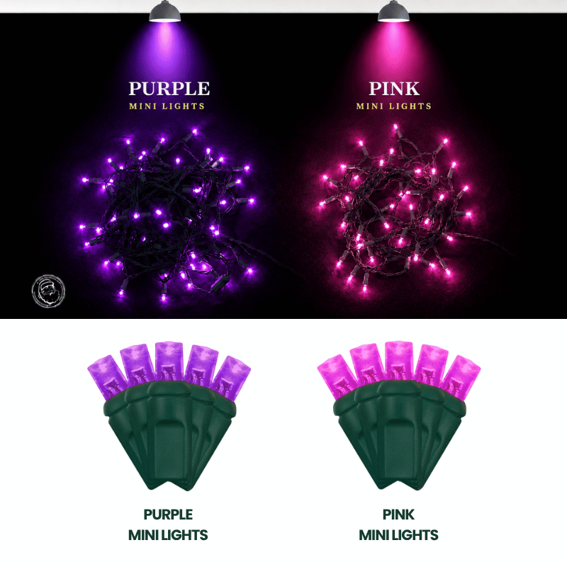 LED Mini Lights 5MM Purple Static Green Wire 6" Spacing