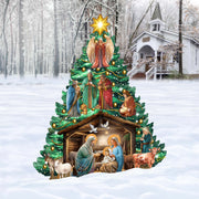 Nativity-Themed Christmas Tree Outdoor Indoor Decor Wooden Christmas Decoration
