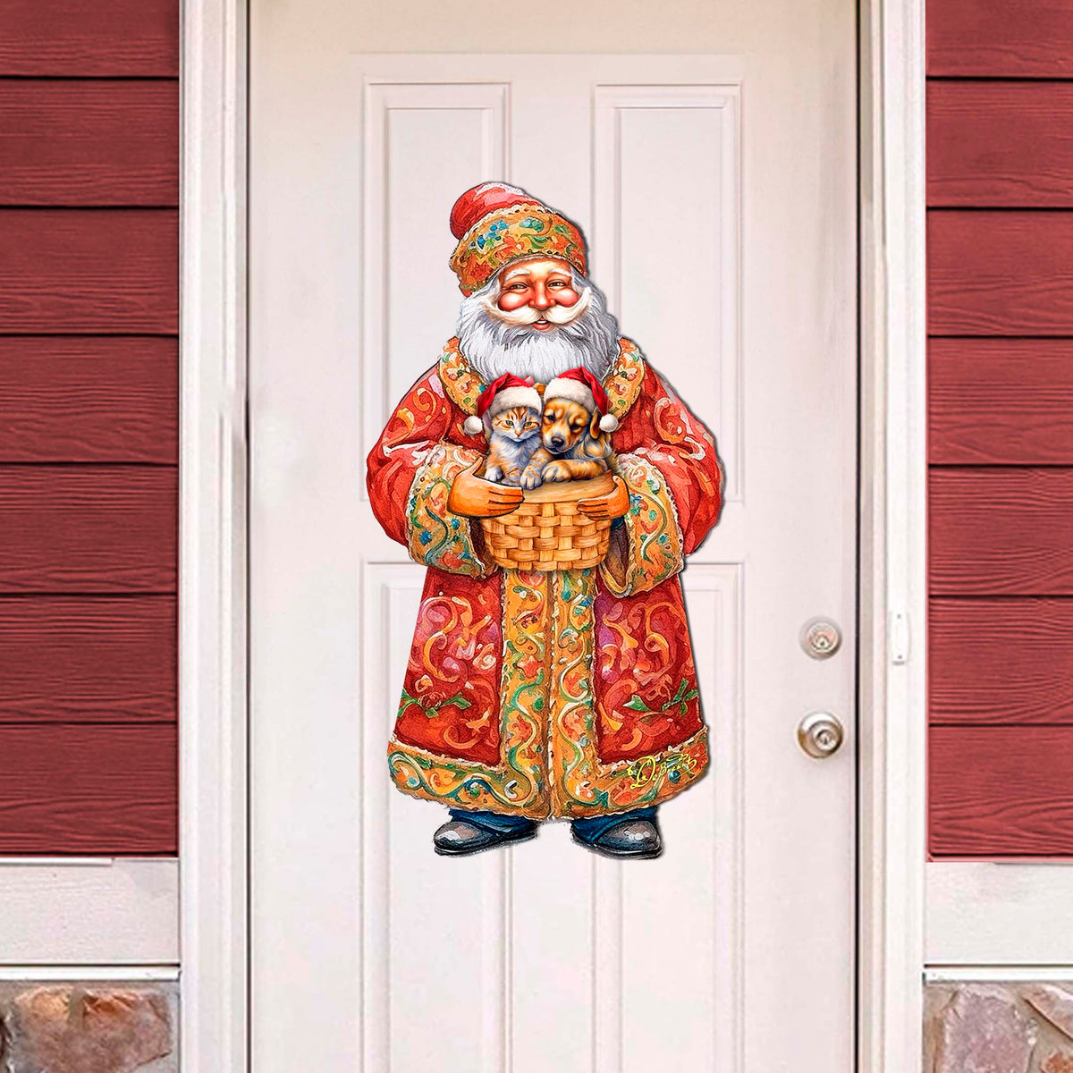 Yuletide Pets with Santa Holiday Door Decor by G. Debrekht - Christmas Santa Snowman Decor - 8691406H