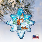 Build A Snowman North Star Glass Ornament