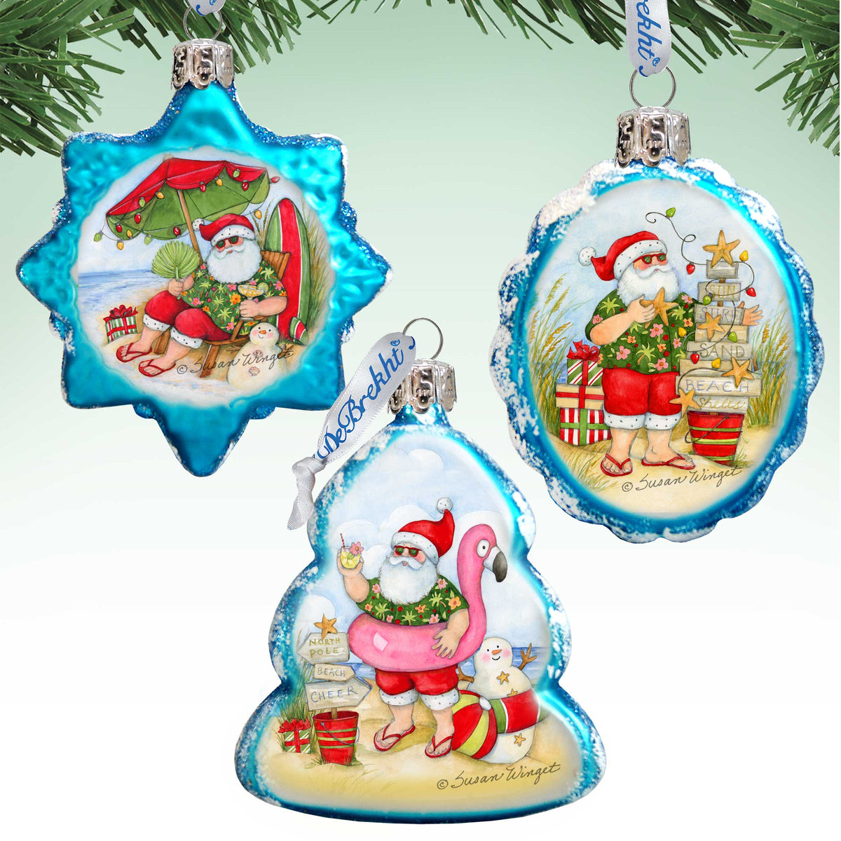 Christmas at the Beach Mercury Glass Ornaments Set of 3