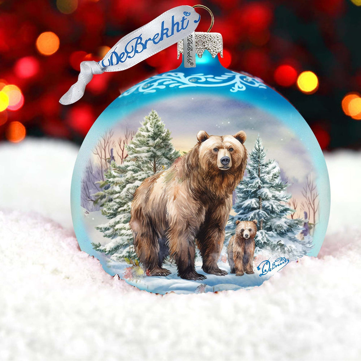 A Love for All Seasons: Grizzly Bears Ball Glass Ornament by G. Debrekht - Wildlife Holiday Decor - 73382