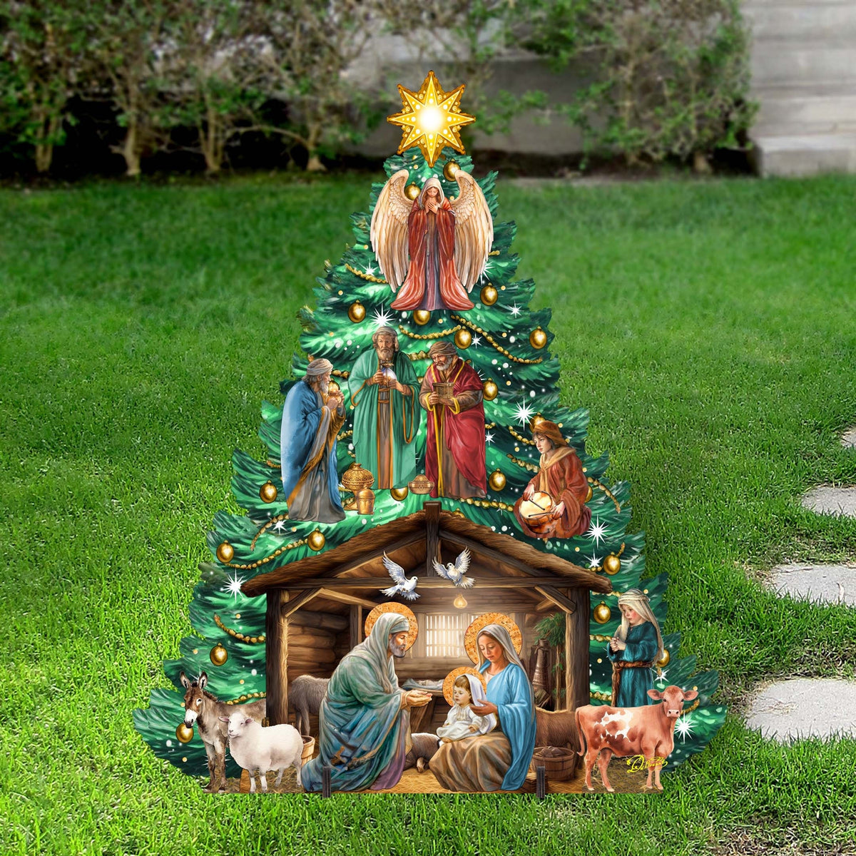 Nativity-Themed Christmas Tree Outdoor Indoor Decor Wooden Christmas Decoration