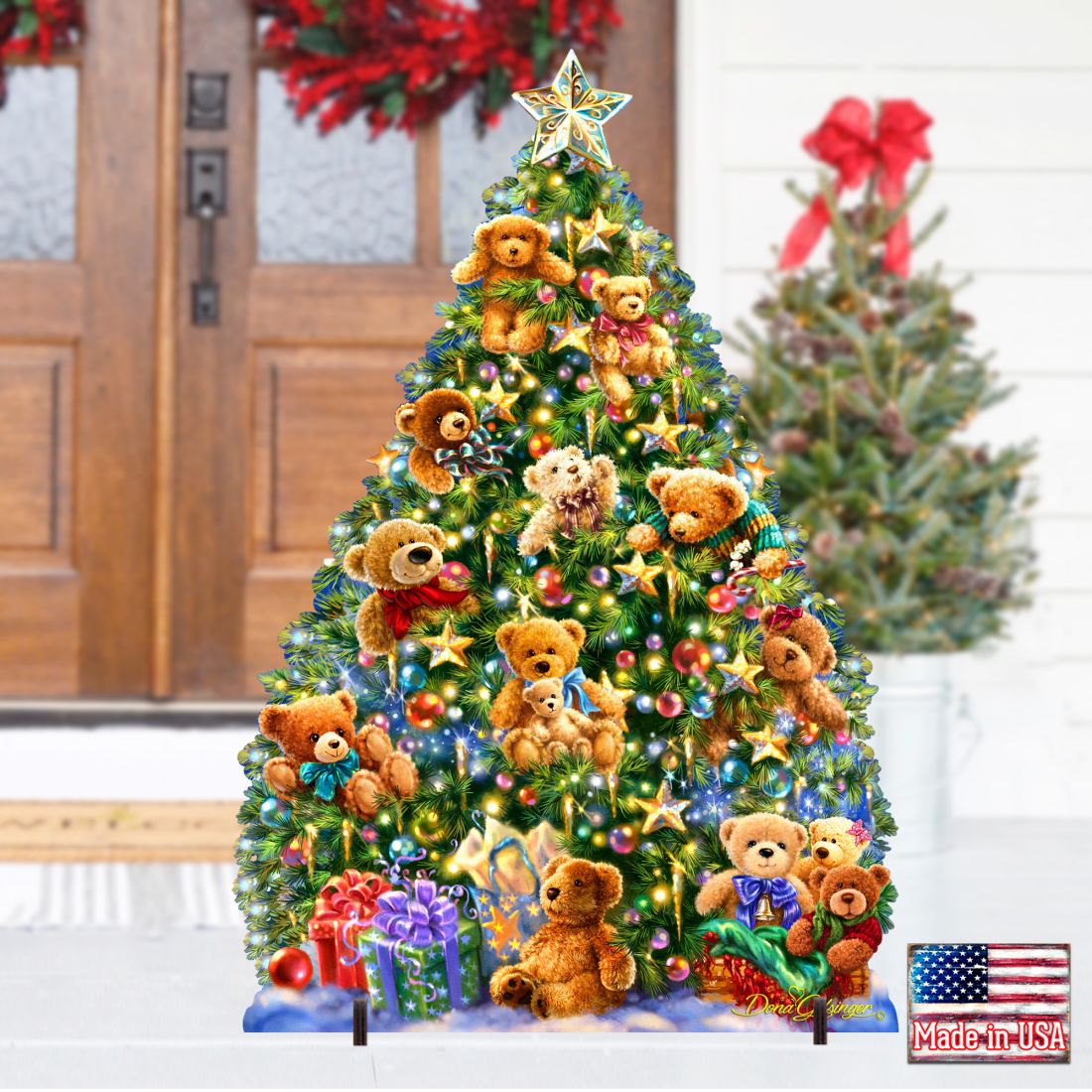 Teddy Bear Tree Holiday Outdoor Yard Sign