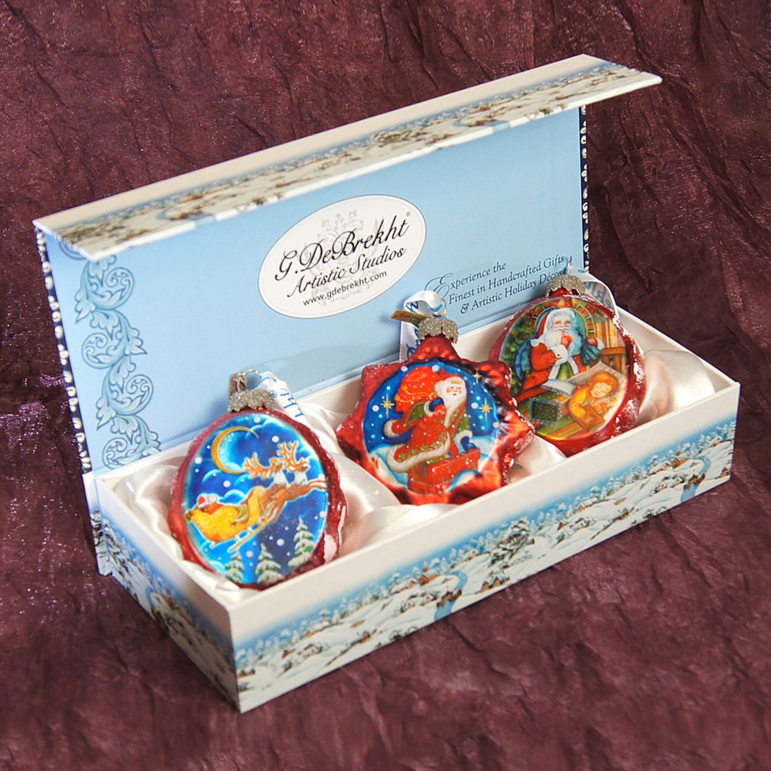Christmas Night Mercury Glass Ornaments Set of 3