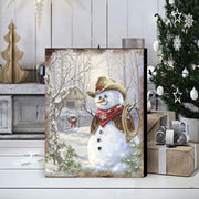 Cowboy Snowman Art Wooden Wall Art by D. Gelsinger - Christmas Santa Snowman Decor - 95604B-1541