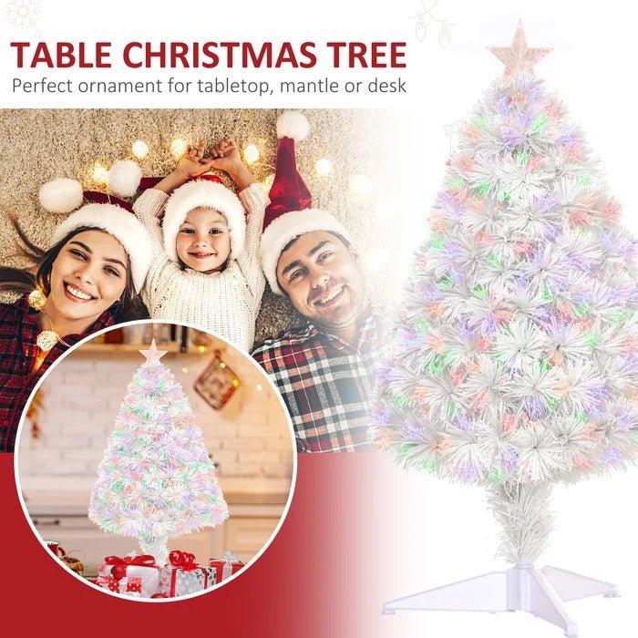 32" Lighted Artificial Fir Tabletop Christmas Tree - RGB Fiber Optic Lights - Christmas Trees USA