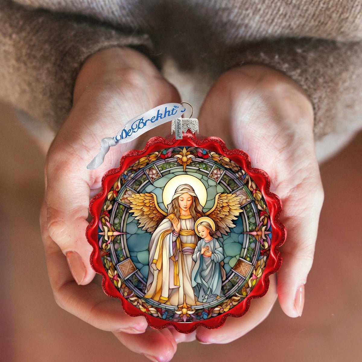 Guardian Angel Wreath Glass Ornament by G. Debrekht - Nativity Holiday Decor - 759-053