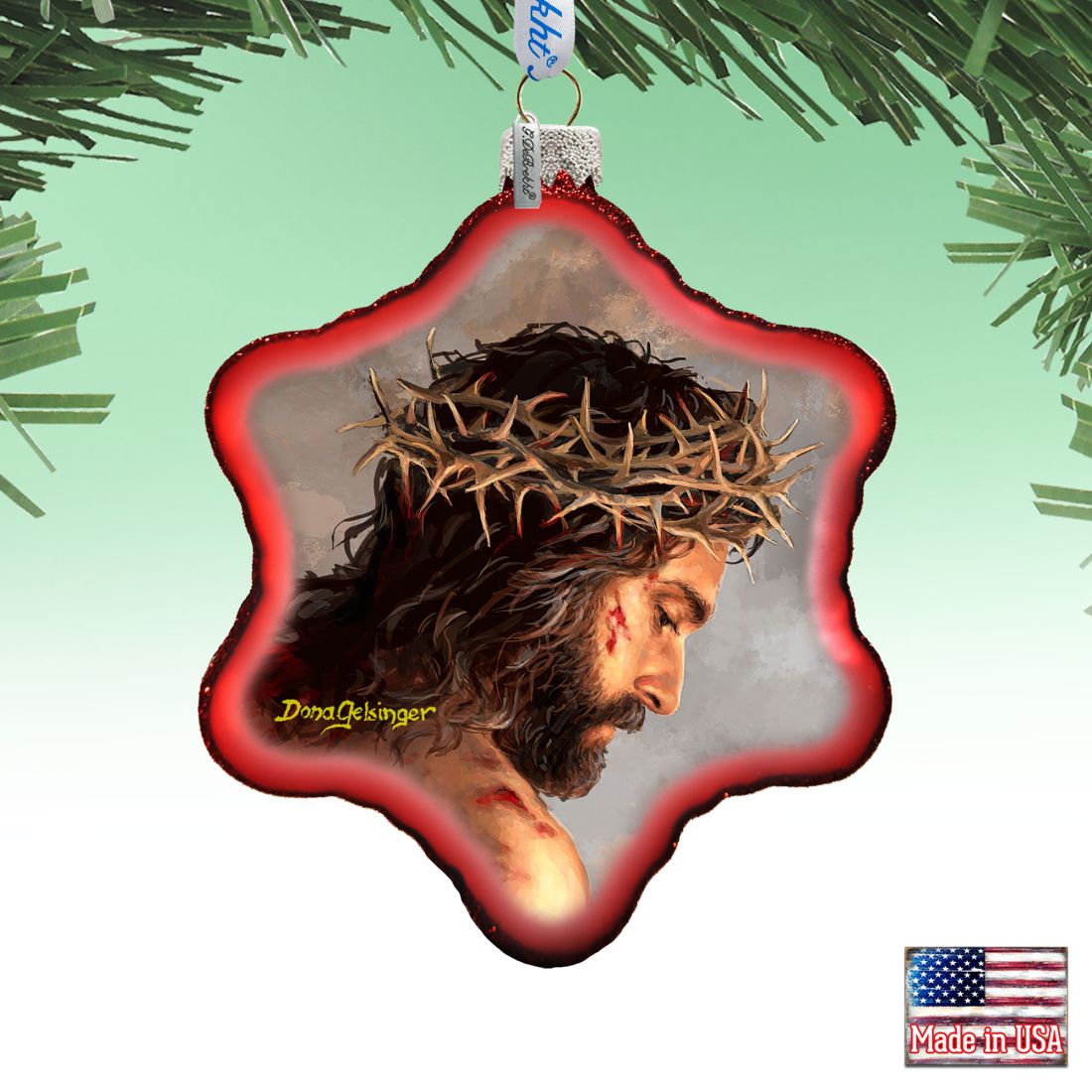 Father Forgive Them Snowflake Glass Ornament by D. Gelsinger - Christmas Santa Snowman Decor - 754-103-DG