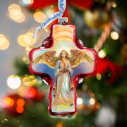 Angel Descending from Heaven Cross Glass Ornament by G. Debrekht - Nativity Holiday Decor - 758-025