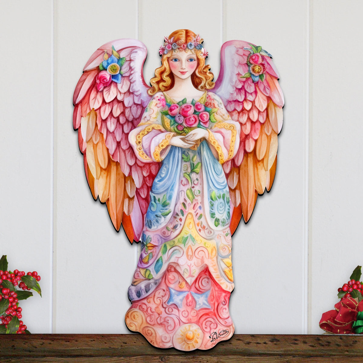 Pink Floral Angel Holiday Door Decor  by G. Debrekht - Christmas Decor - 8611023H