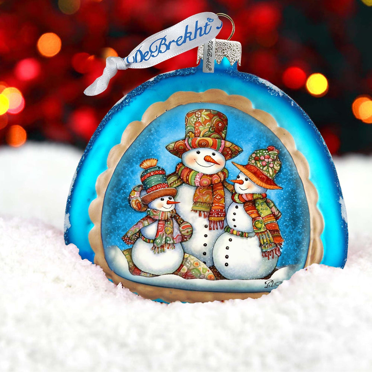 Snowman Family Rainbow Glass Ornament
