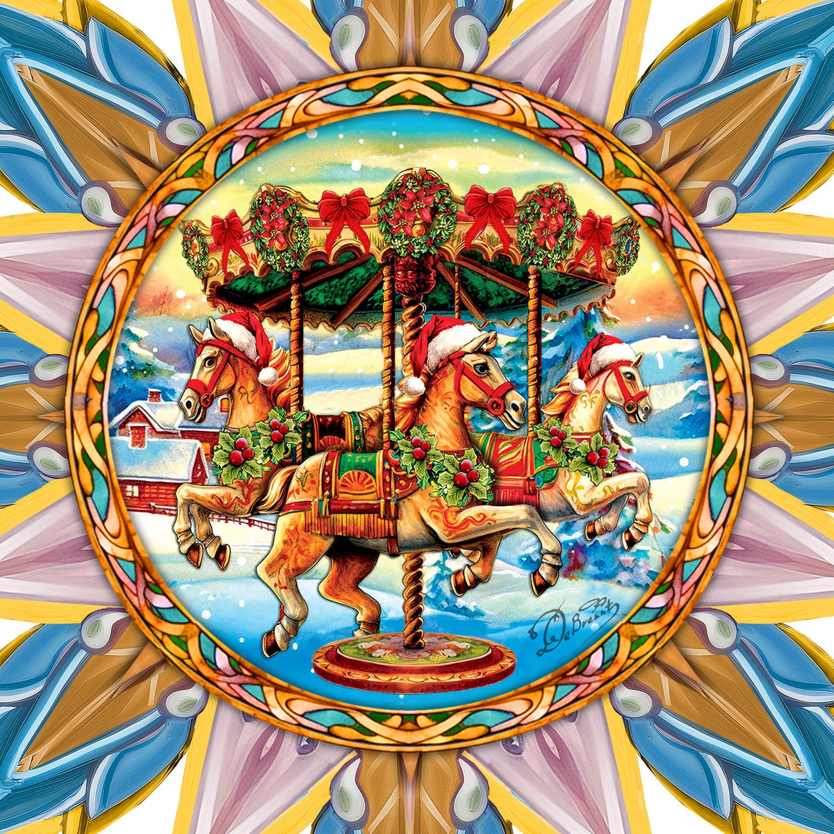 Christmas Carousel Star Tree Topper Wooden Decor