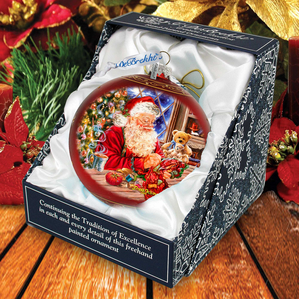 Getting Ready for the Holidays Santa Large Glass Ornament in Red
