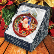 Getting Ready for the Holidays Santa Large Glass Ornament in Red