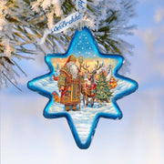 Santa with Reindeer Star Glass Ornament