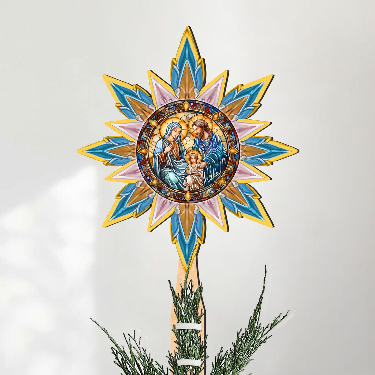 Peaceful Nativity Star Tree Topper Wooden Decor by G. Debrekht - Nativity Holiday Decor - 89505
