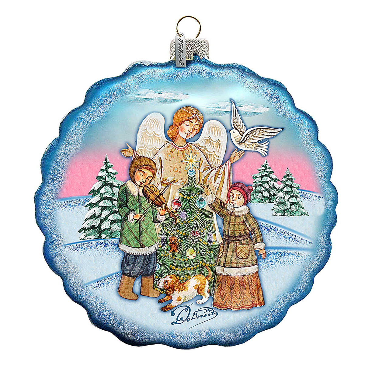 Winter Blessing Flower Glass Ornament by G. DeBrekht - Christmas Santa Snowman Decor - 759-021