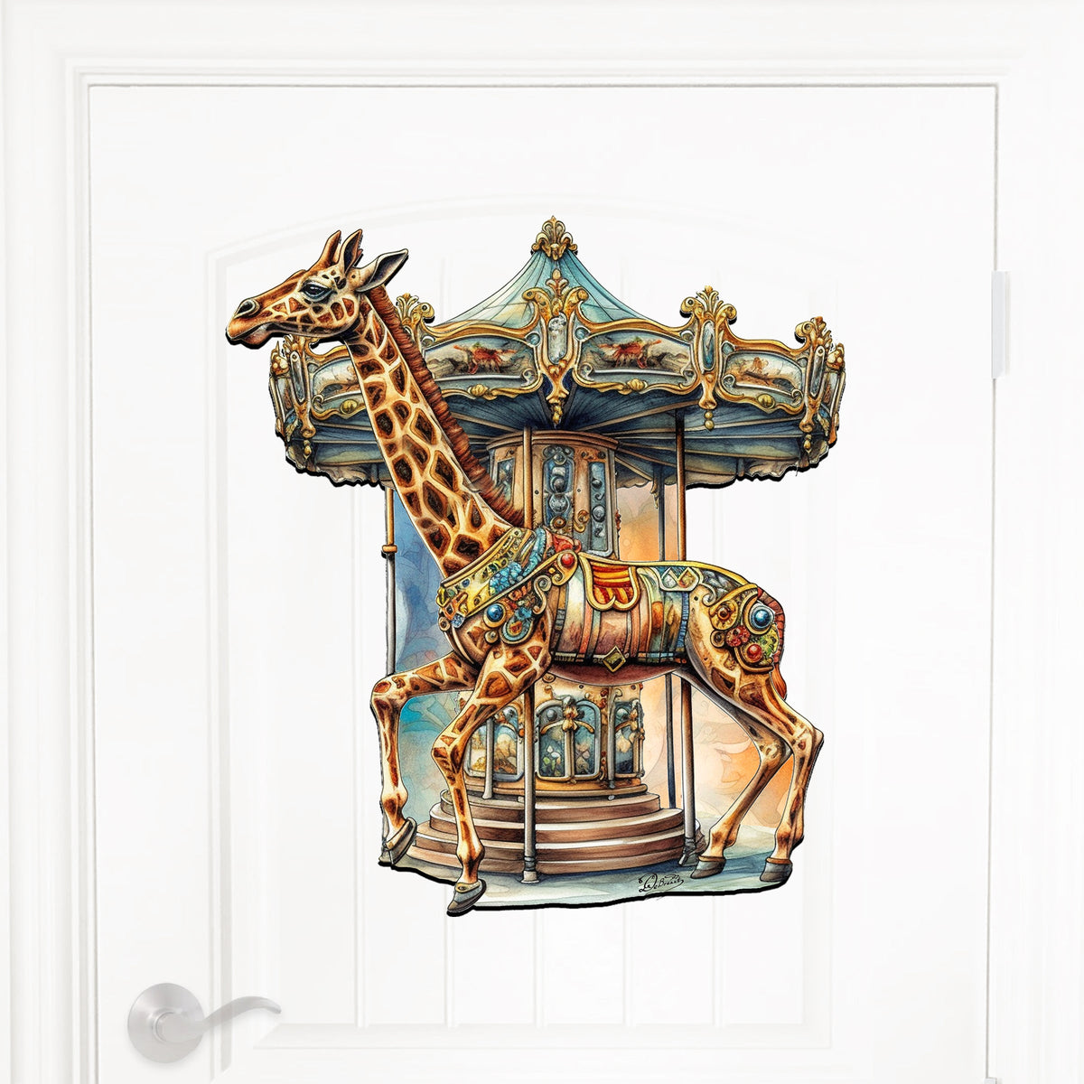 Carousel Giraffe Holiday Door Decor  by G. Debrekht - Christmas Decor - 8611028H