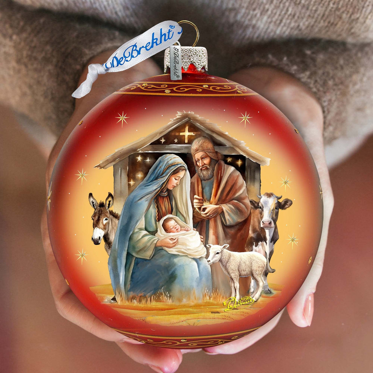 Born Under Bright Star Nativity Large Glass Ornament