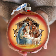 Born Under Bright Star Nativity Large Glass Ornament