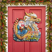 2024 Dated Santa with Dragon Holiday Door Decor by G. Debrekht - Christmas Santa Snowman Decor - 8611088H