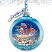 Winter Skies Adventure Ball Glass Ornament by G. Debrekht - Christmas Santa Snowman Decor - 73380
