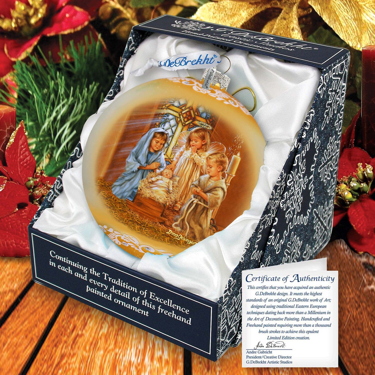 Angels Lullaby Lg Glass Ornament by G.Debrekht - Nativity Holiday Decor - 73940