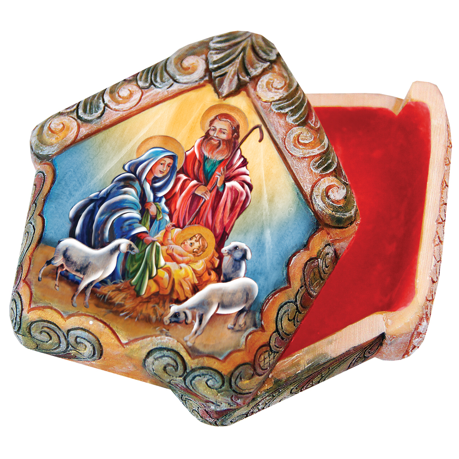 Nativity Scene Wrapped Wishes Dome Box Handcrafted Christmas Figurine