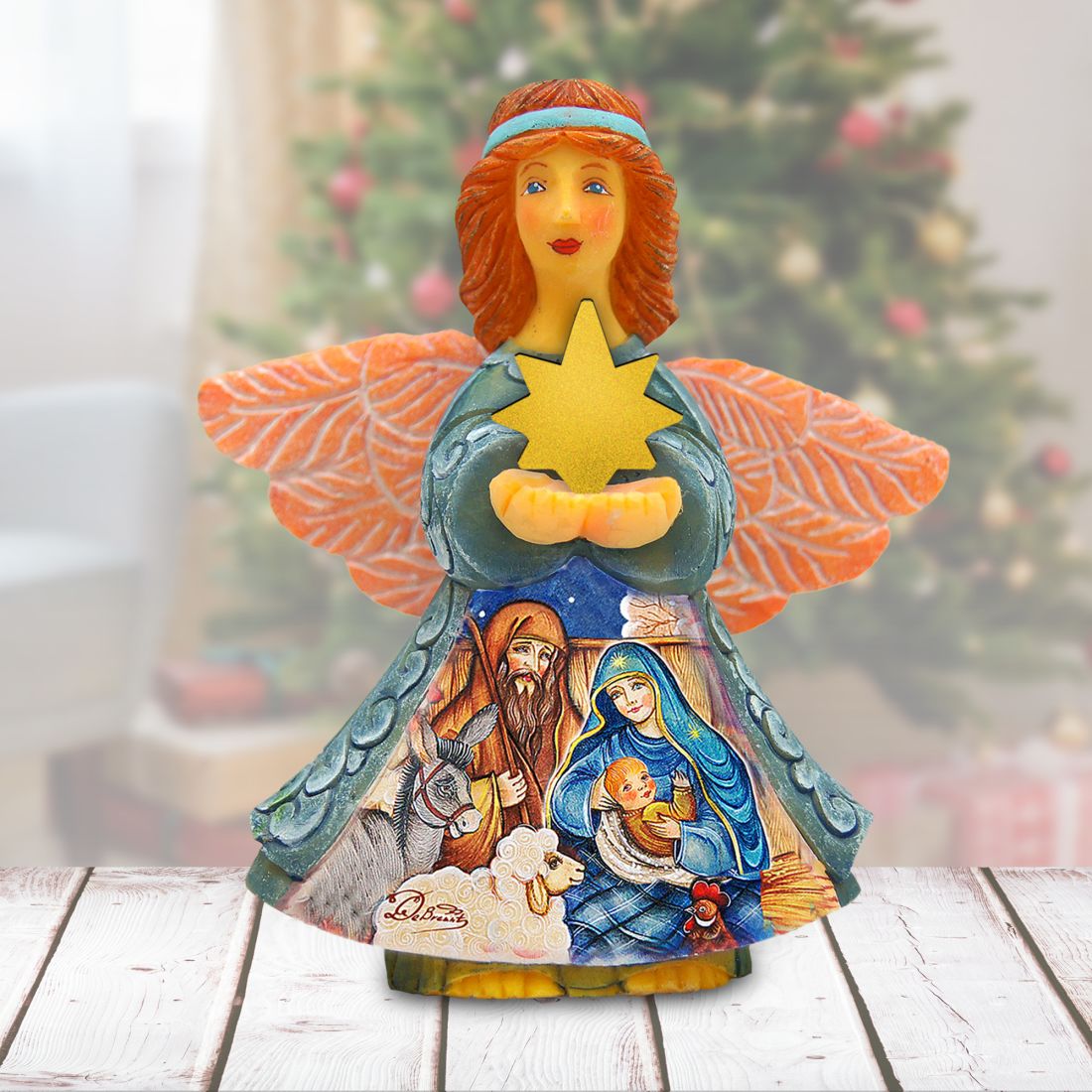 Nativity Angel Gift Giver Handcrafted Christmas Figurine - G. DeBrekht - Nativity Holiday Decor - 516652