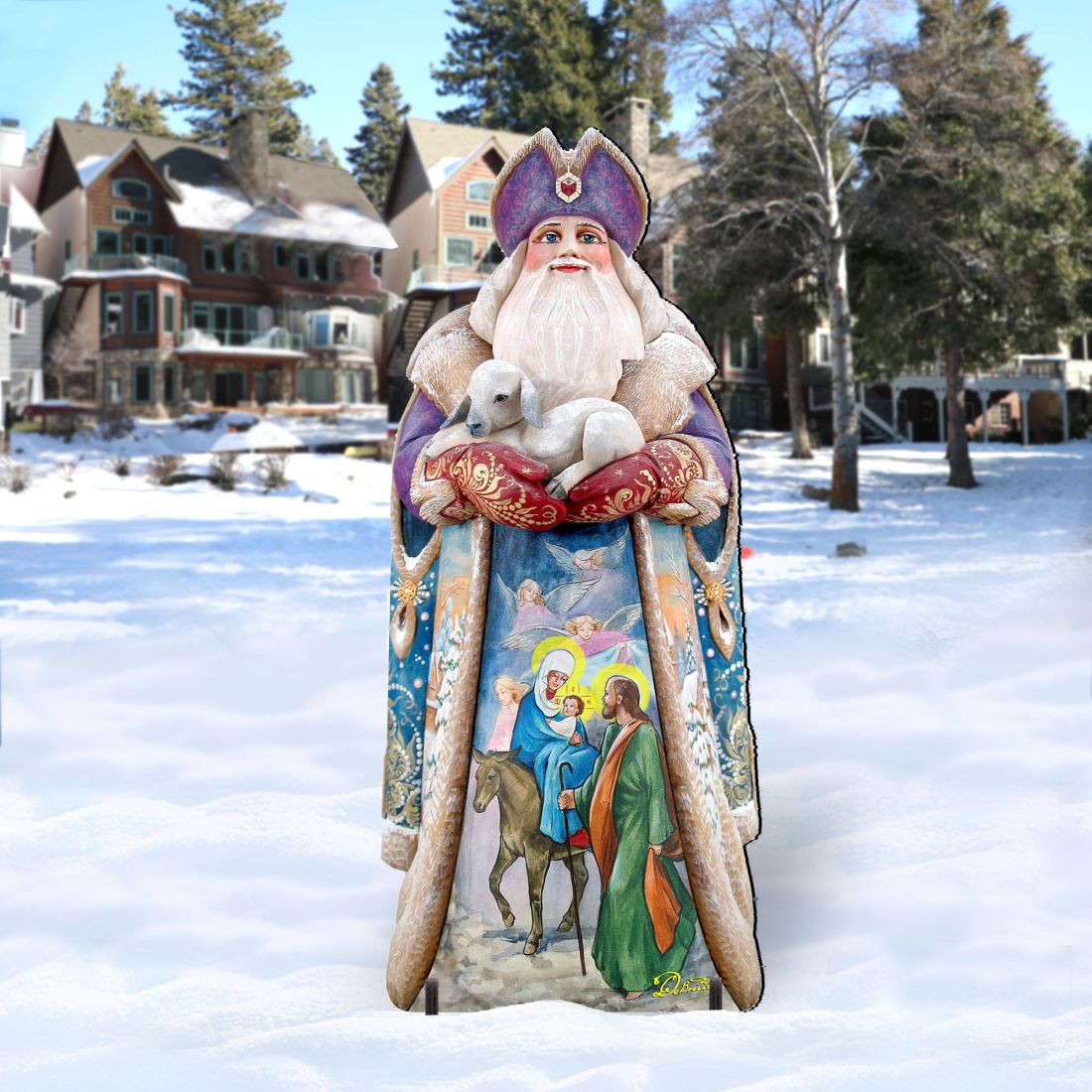 Santa and the Guardian Angels Christmas Outdoor Scene