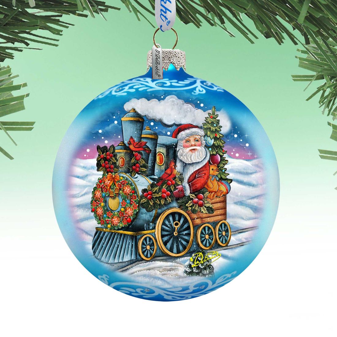 Santa Express Glass Ornament Limited Edition by G. DeBrekht - Christmas Santa Snowman Decor - 73901