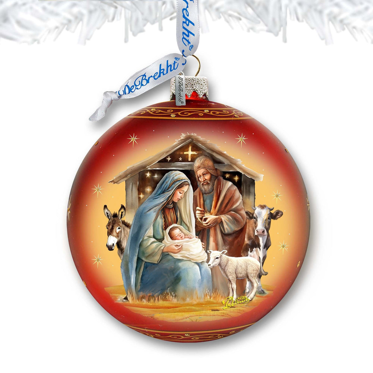 Born Under Bright Star Nativity Large Glass Ornament