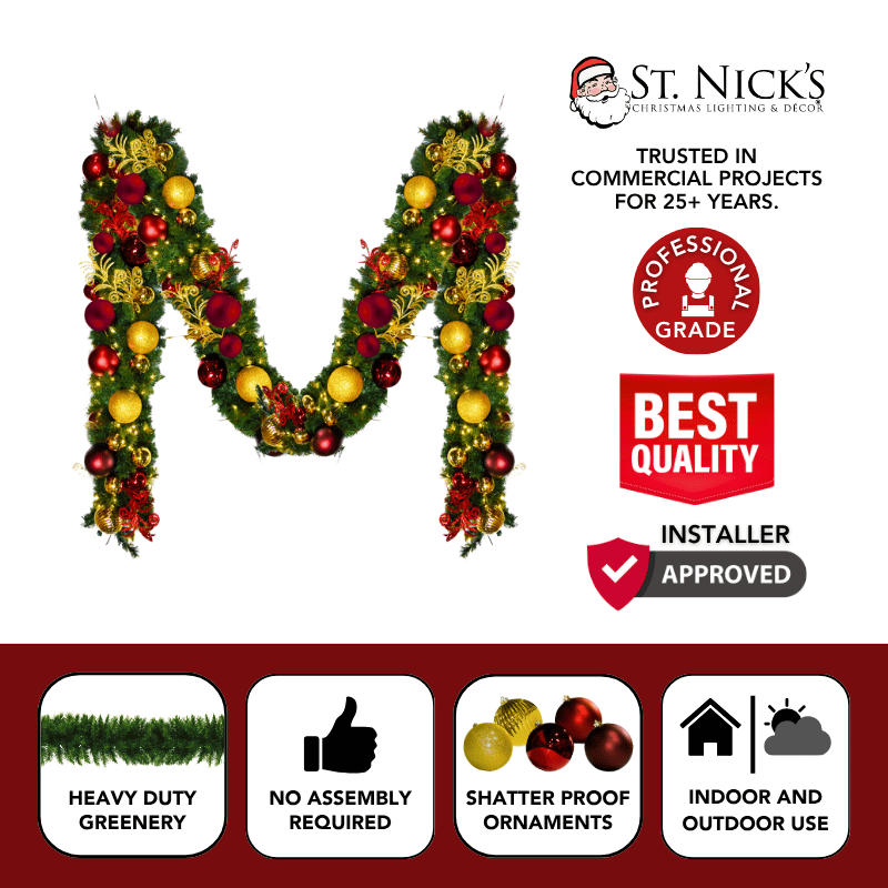 9'x14" Pre-Decorated Garland with Warm White Lights Red/Gold/Burgundy